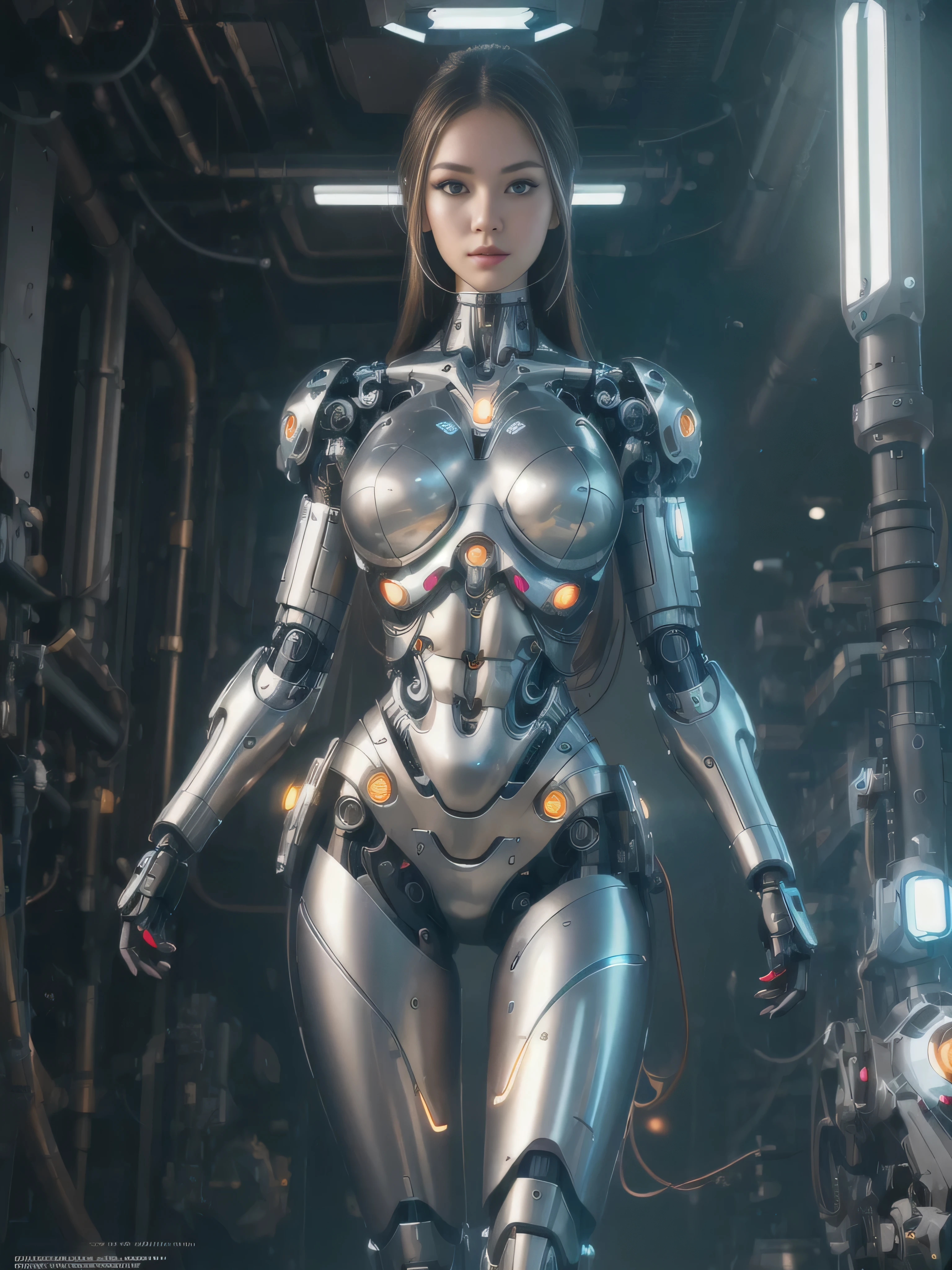 (masterpiece, best quality:1.2), 1girl, solo, Ultra High Resolution, ((Photorealistic: 1.4), 1 Cyborg Girl, Glowing Skin, 1 Mechanical Girl), ((Ultra Realistic Details)). Arafed woman in a futuristic suit standing in a room, cyborg girl, beautiful cyborg girl, girl in mecha cybernetic armor, cyborg - girl, beautiful white cyborg girl, cute cyborg girl, beautiful and seductive female cyborg, beautiful cyborg girl, perfect anime Cyborg woman, Cyborg woman, cyborg girl, perfect cyborg woman, cyborg fashion model. beautiful bare legs, perfect female legs, view of her crotch, small bright LED lamps, global illumination, deep shadows, Octane Rendering, 8K, Ultra Sharp, realistic light, facing the camera, neon details, (In the forest, hot summer,).