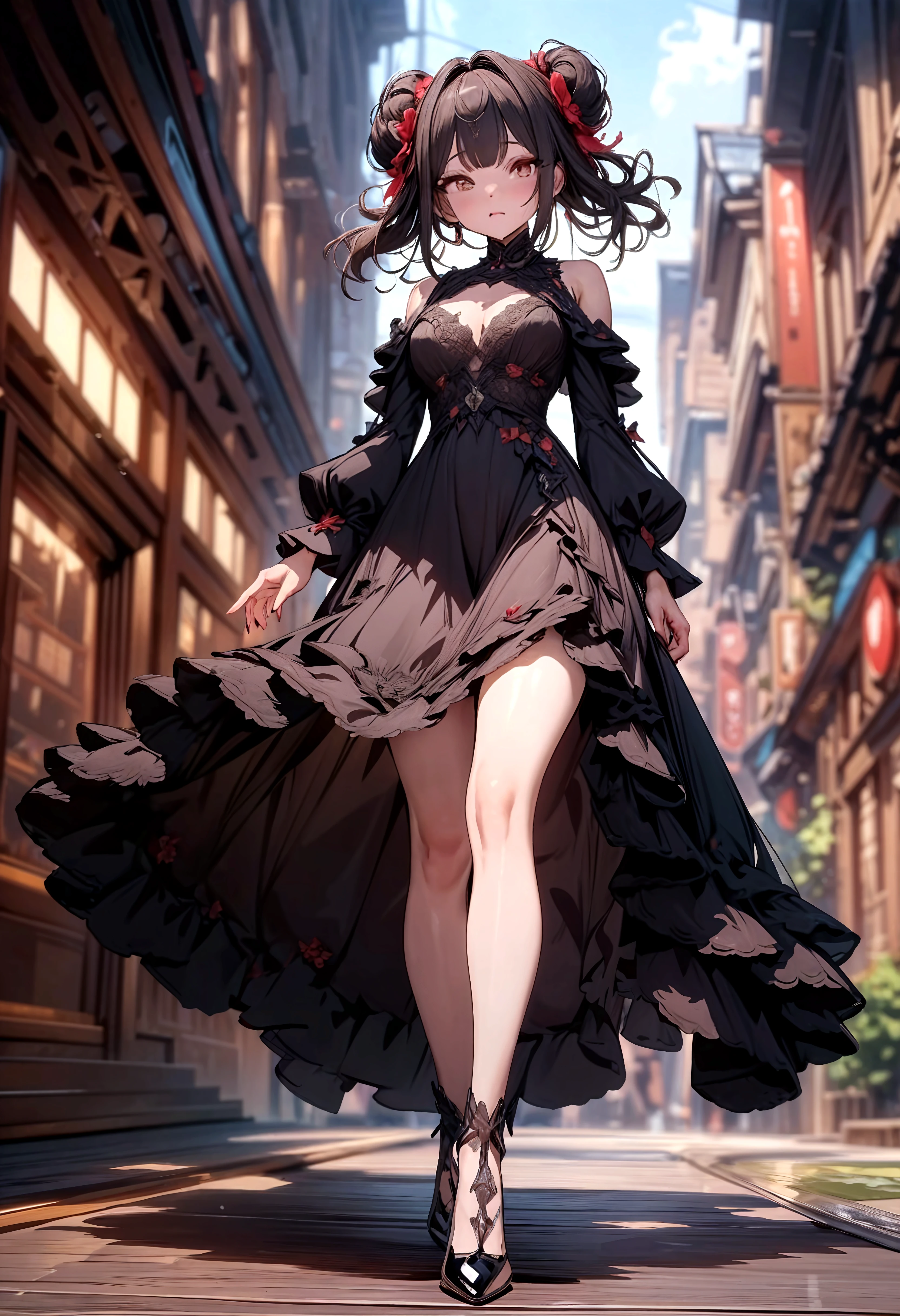 ((((ultra illustrated style:1.0)))),best quality,best animated,masterpiece,ray tracing, global illumination,(Body chain:1.3),1girl, solo, looking at viewer, outdoors, standing, ,full body,high heels, <lora:Body chain:0.8>