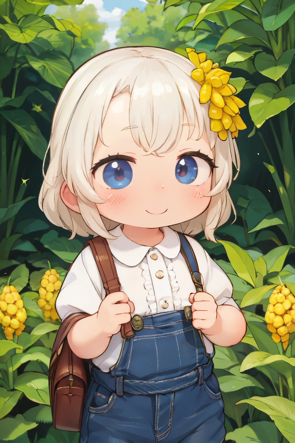 Photorealistic、Chibi Girl（Harvesting corn、smile）