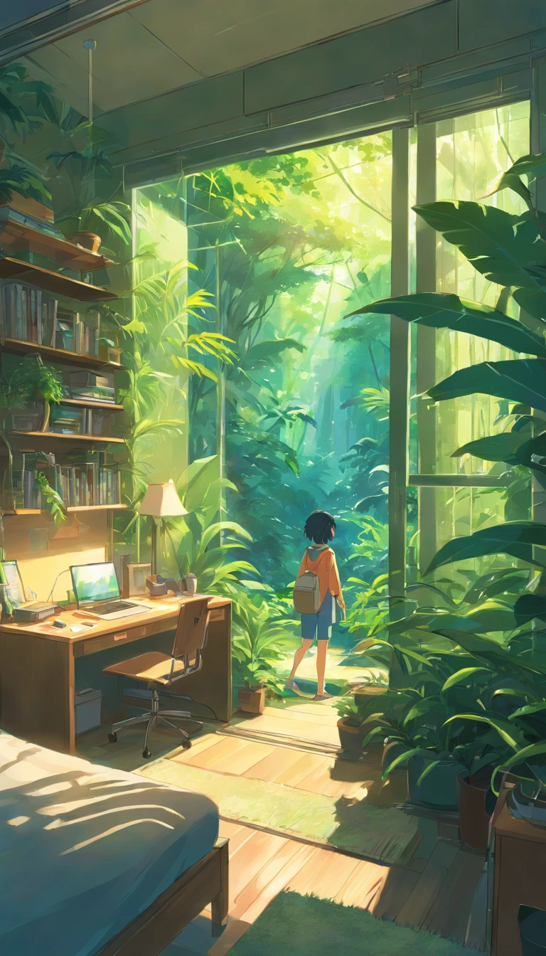 Watching in amazement as his room turned into a jungle