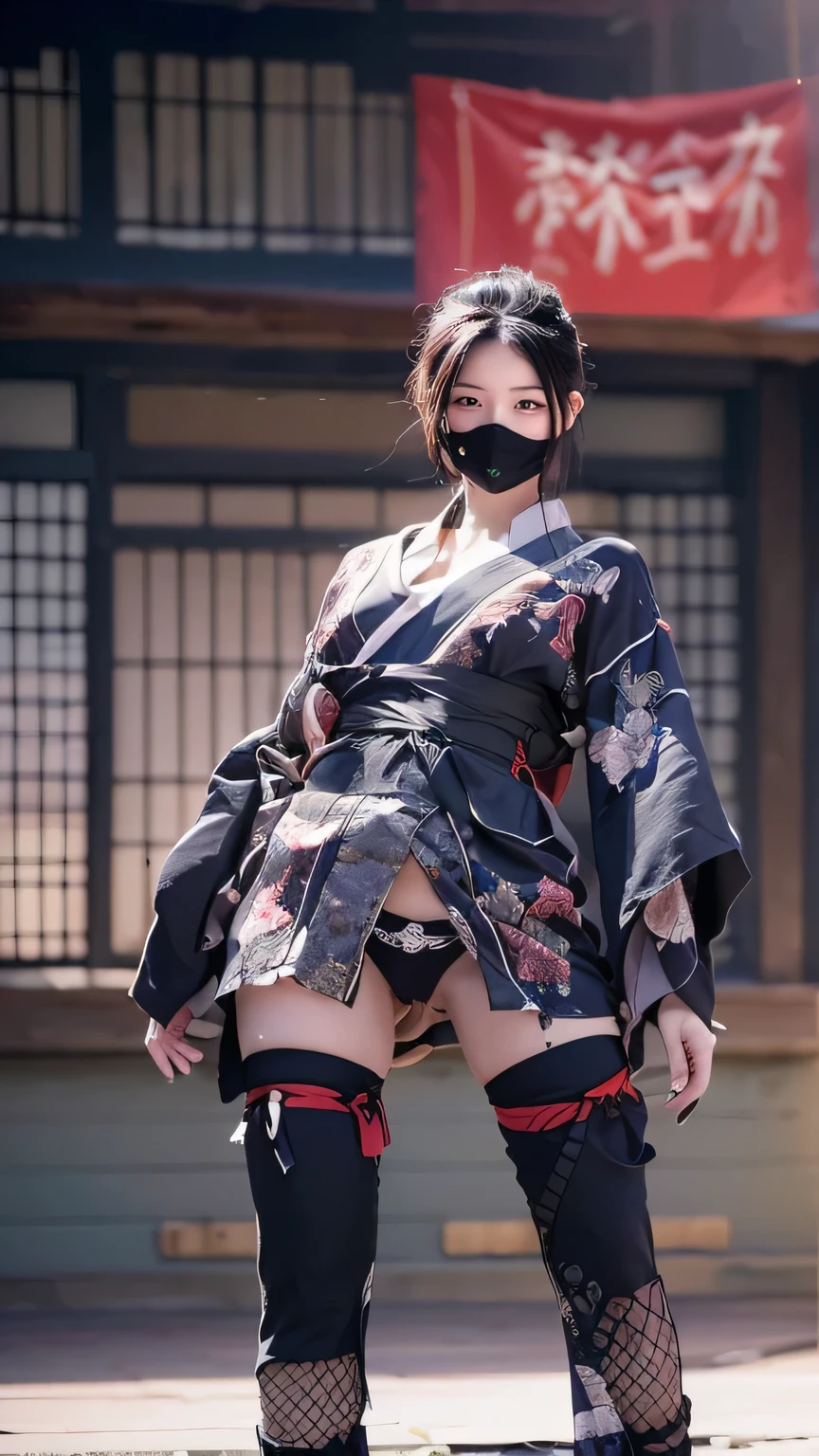 ((The background is the village of Shinobi:1.5)、Female ninja training in the village)、(Realistic、Like a photograph、Live Action、8k, Photorealistic, RAW Photos, Best image quality: 1.4), Single-lens reflex camera、RAW Photos, highest quality, Realistic, Highly detailed CG Unity 8k wallpaper, Written boundary depth, Cinematic Light, Lens flare, Ray Tracing, Realistic background、((waso:1.5、ninjya:1.3、kunoichi:1.4)、Sexy Ninja:1.37、Get into a fighting stance:1.3、Ninjutsu activation:1.2、Trained abdominal muscles、Big Breasts)、Grey Hair、short hair、Standing in the village、Night Village、((Ultra-dense skin))、 1 girl,Cute Kunoichi、((whole body:1.5),Looking at the audience:1.1、Glare、I like that style、Pay attention to the details、The perfect outfit、(White skin)、An accurate portrait、Accurate Arm、Accurate feet、Beautiful legs、Precise thighs、Anatomically correct body、View from below