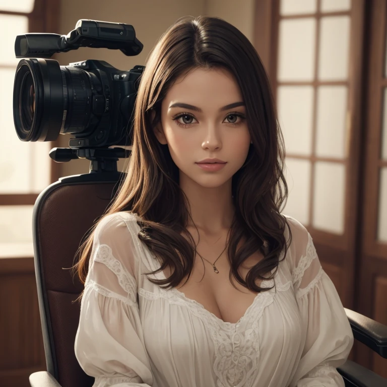 gorgeous beautiful European female dressed as director, sitting on director chair, attractive, flirting, (((full body visible))), looking at viewer, portrait, photography, detailed skin, realistic, photo-realistic, 8k, highly detailed, full length frame, High detail RAW color art, diffused soft lighting, shallow depth of field, sharp focus, hyperrealism, cinematic lighting, (Masterpiece:1.3), (best quality:1.3), 