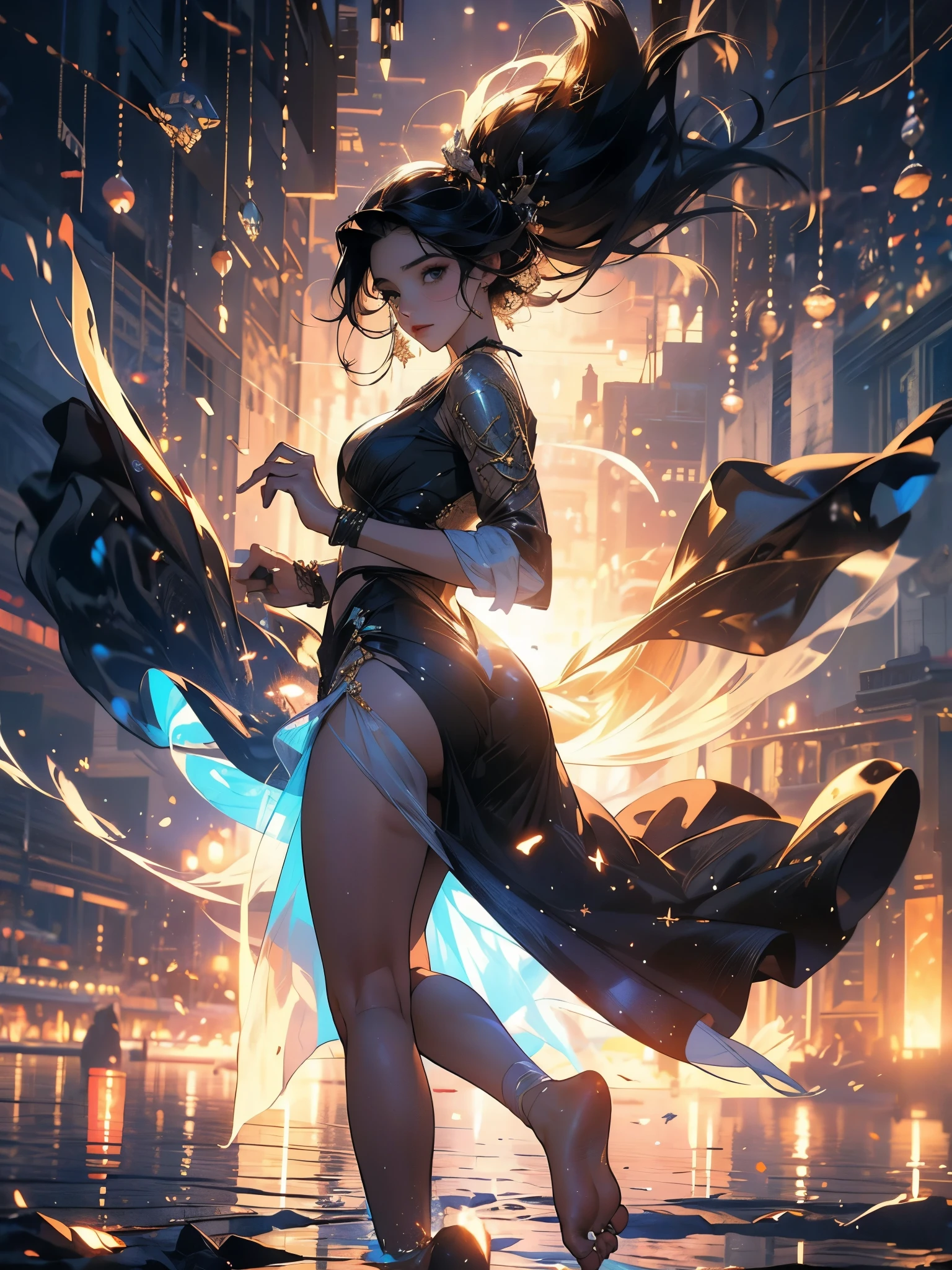 Obra de arte, uma linda deusa do vazio, roupas transparentes brancas de corpo inteiro sob estrelas noturnas vazias, desaparecendo faixas transparentes, full body standing, figura alta, Pernas finas, thick coxas, seios fartos, Detalhes faciais, detalhes detalhados da parte do corpo, Papel de parede 8K, (((cabelos brancos longos em movimentos suaves, bare feet, floating as if not touching the ground, darkness)))

