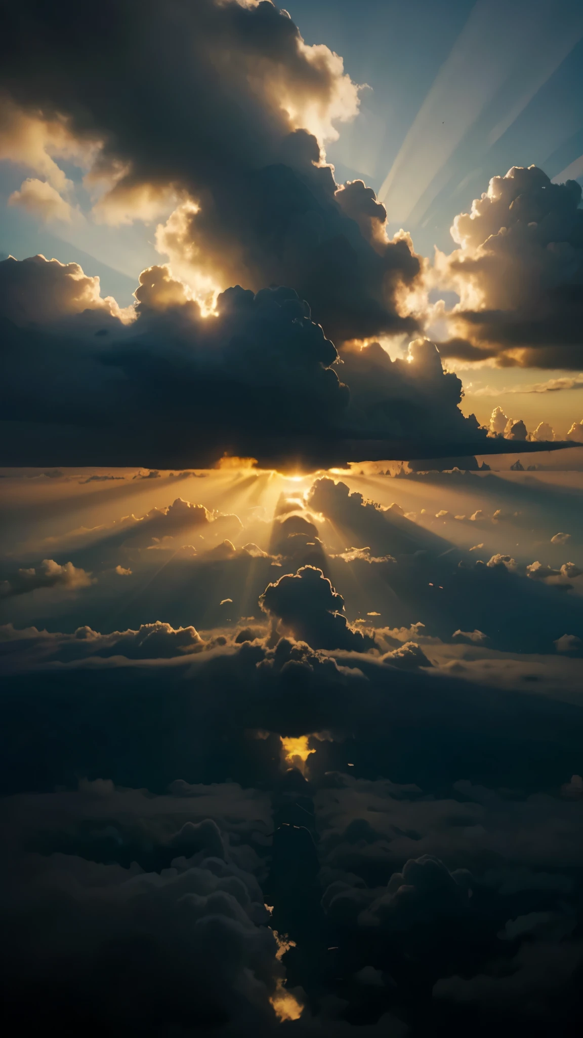 God coming in the clouds with rays and lights in the sky people being caught up to heaven