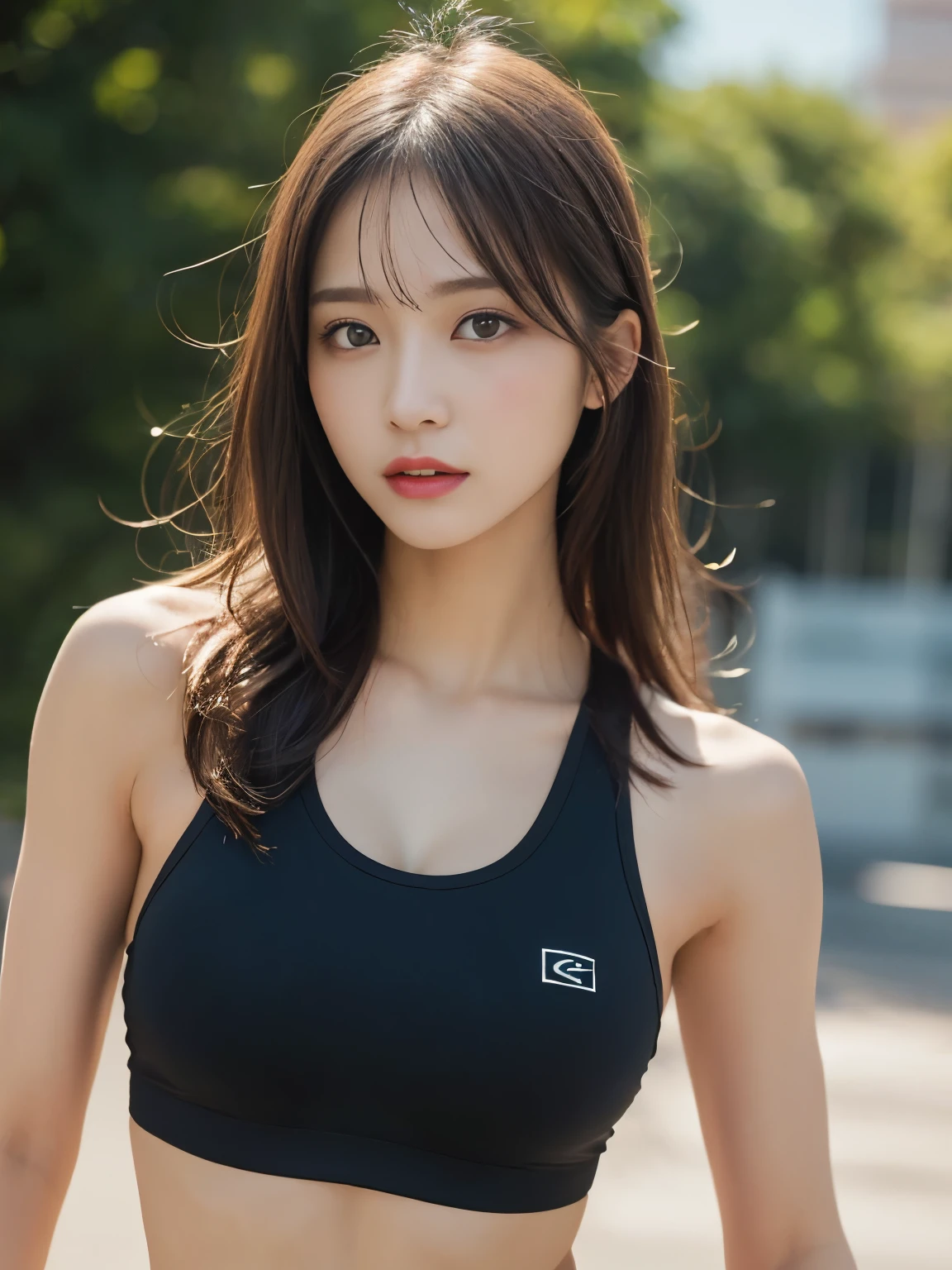 masterpiece, highest quality, Awareness-raising, Ultra-fine, detailed, High resolution, 8k wallpaper, Perfect dynamic composition, beatiful detailedd eyes, Huge , Fitness Wear, Natural color lips、