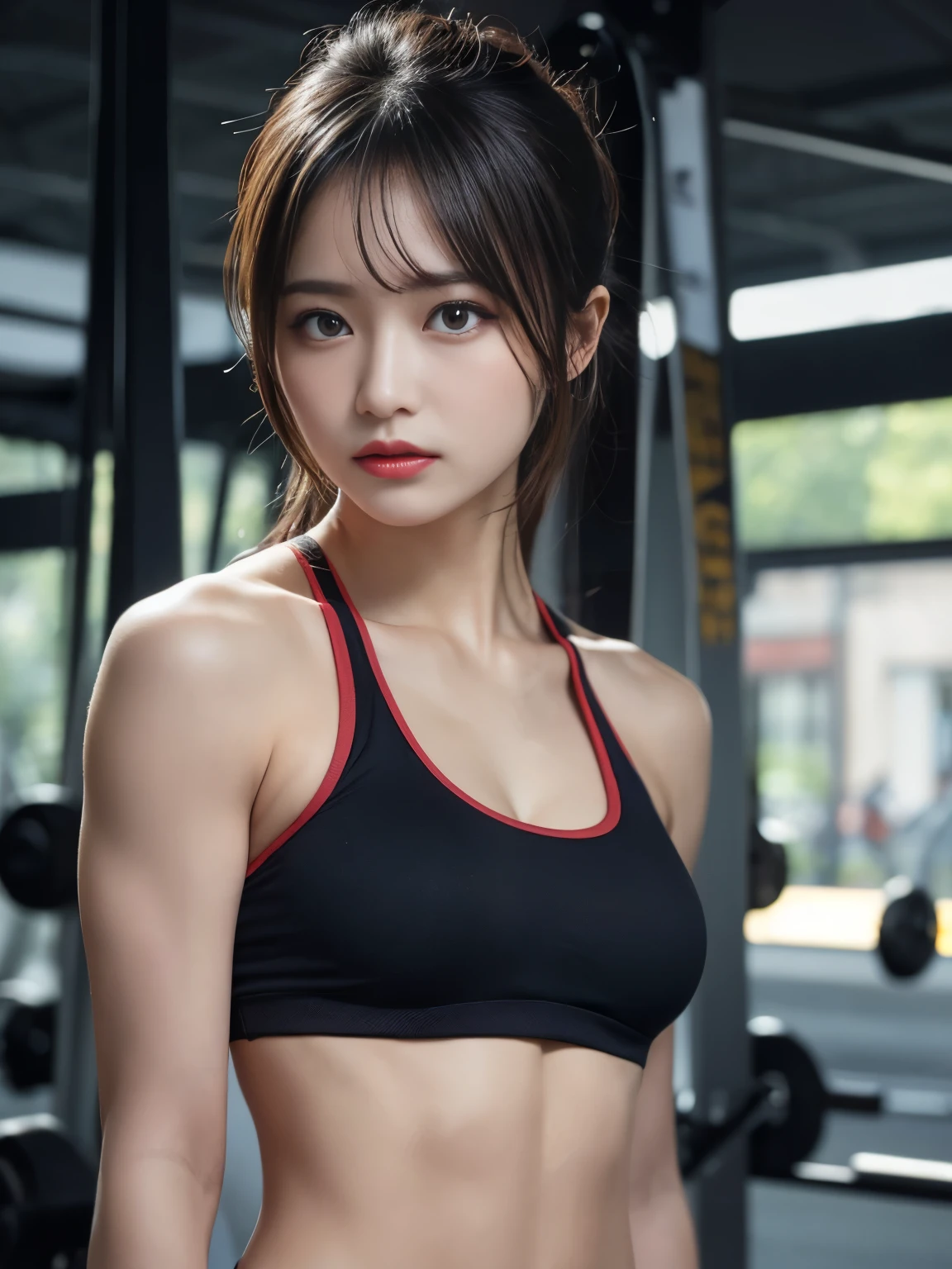 masterpiece, highest quality, Awareness-raising, Ultra-fine, detailed, High resolution, 8k wallpaper, Perfect dynamic composition, beatiful detailedd eyes, Huge , Fitness Wear, Natural color lips、