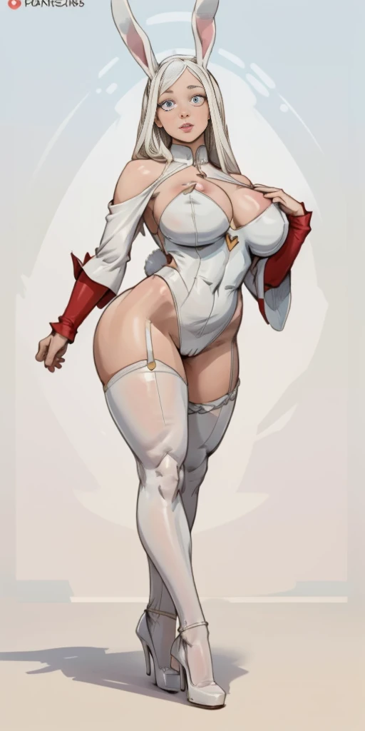 (Masterpiece, plain background:1.2) 1sologirl standing straightforward symmetrical wearing whitish playboy bunny outfit, whitish high heels 👠 whitish hair, whitish stockings, whitish sleeves, whitish fluffy bunny ears, 😍 👌 😀 ✨️ ♥️ ❤️pupils eyes symbol
