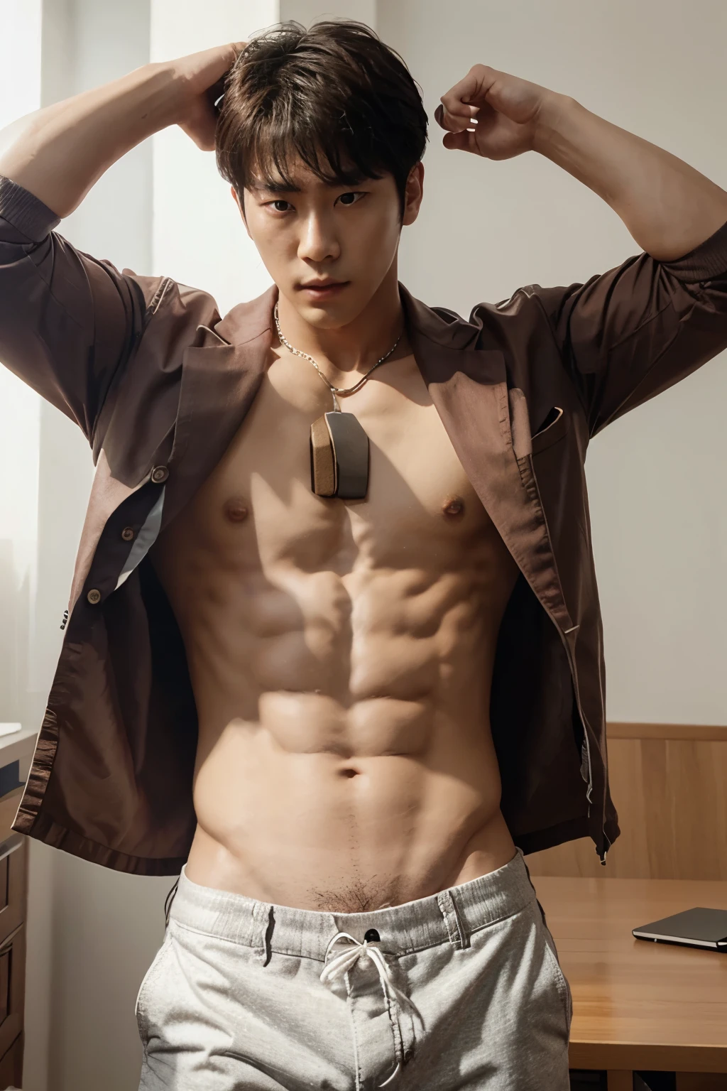 Heeseung from Enhypen, Korean idol, no clothes, big abs, big chest, big muscle, big dick, hot