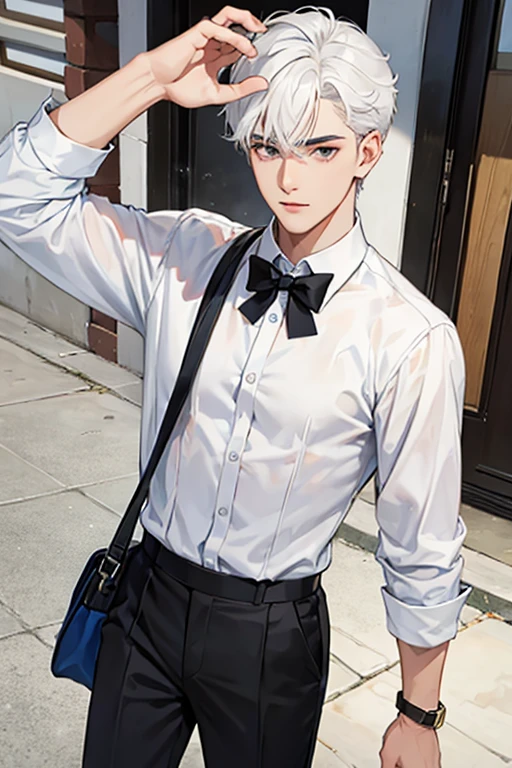 handsome boy, school children,white hair color