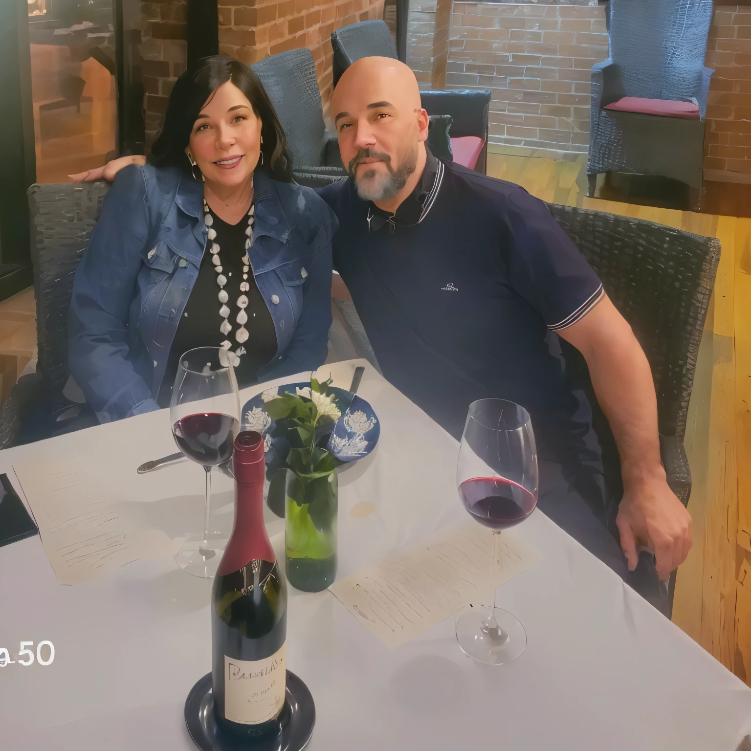 there are two people sitting at a table with wine glasses, momma and papa, by Matt Cavotta, masterpiece work of art, millaise and greg rutkowski, having a great time, beautiful surroundings, spooky photo, wine, by Dennis Flanders, by Kathleen Scott, by Pat Adams, by John Armleder, taken in the early 2020s