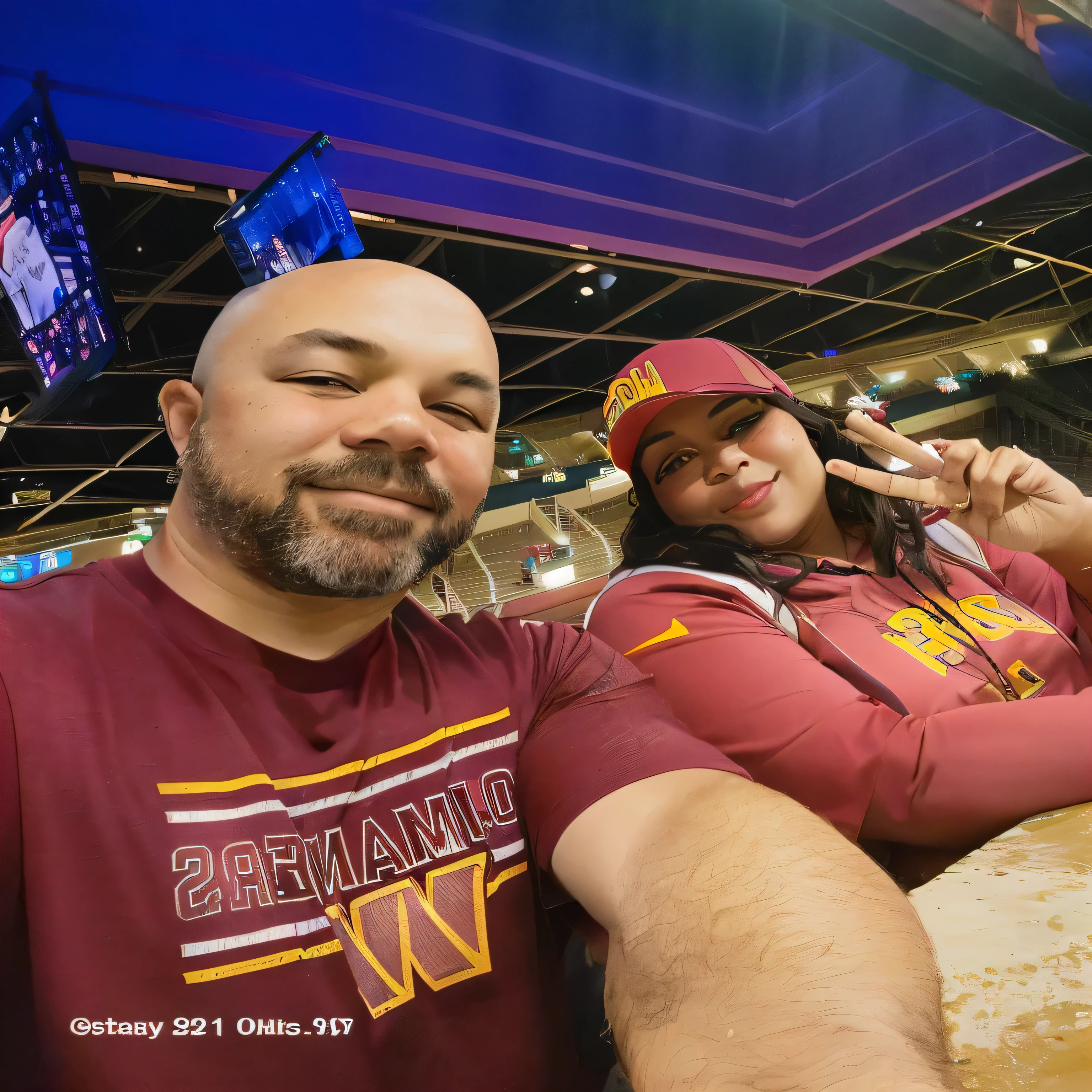 there is a man and woman taking a selfie in a sports stadium, momma and papa, profile pic, vacation photo, family photo, #oc, # oc, 🤬 🤮 💕 🎀, snapchat photo, profile photo, taken on iphone 14 pro, taken in the early 2020s, trending ，, taken on iphone 1 3 pro, profile picture