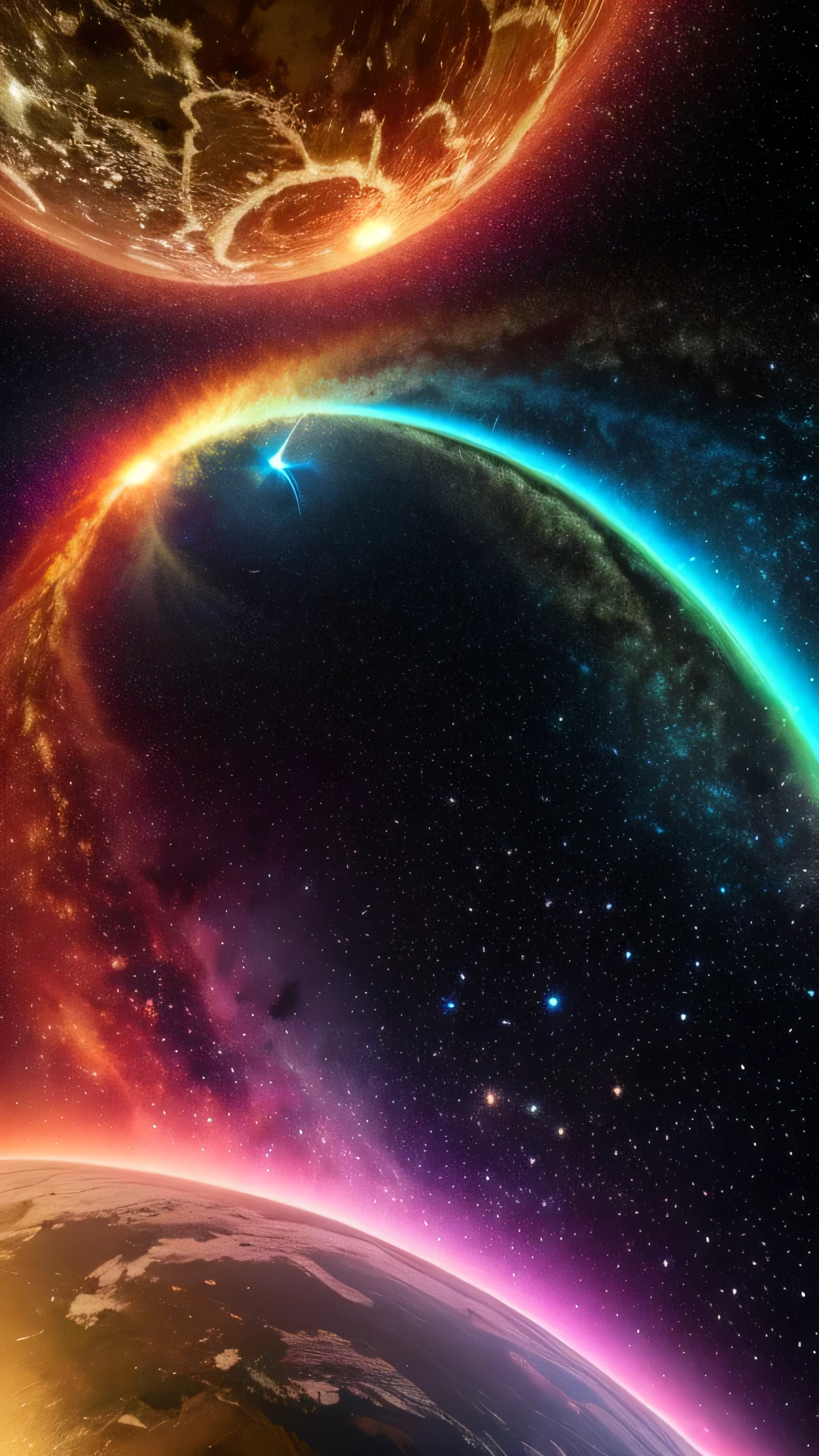 Hyper Vibrant Nebulae Octans by_Mappa Spacious Starry_sky Borealis ((🎈Sunset epic sunshine parabolic sunrise Rain_Color Colorful_liquid_on_naked_body:1.3 Colorful_body Colorful_ink_on_hair:1.2 Rainbow Abundant_colorful_liquids White_liquid fullbodye wet_Color_liquid)) In the vast expanse of the cosmos, a breathtaking image unfolds before your eyes. In the heart of a starry galaxy, vibrant nebula dance and swirl, their ethereal colors blending and intertwining. The scene is a symphony of cosmic beauty, with tendrils of interstellar dust and gas reaching out into the void. The stars shine with an otherworldly brilliance, illuminating the cosmic tapestry that stretches across the vastness of space. It is a visual feast for the senses, an awe-inspiring glimpse into the wonders of the universe. BREAK,Detailed,Realistic, highly detailed digital art,octane render, bioluminescent, BREAK,by Mappa studios,masterpiece,best quality,official art,illustration,ligne claire,(cool_color),perfect composition,absurdres, fantasy,focused,rule of thirds masterpiece meticulously intricate 🎠deep path equirectangular🎡 eiffel ultra_high-details extreme improved ultra_high-quality ultra_high-res ultra_photo-realistic optimal ultra_sharpness perfection accurate volumetric SunLight Lightning_contrast global_illumination cgi vfx sfx reflex Octane_rendered ultra_high-def UHD XT3 DSLR HDR romm rgb pbr 3dcg fxaa blu-ray vivid colors-coded anti-aliasing fkaa txaa rtx ssao opengl-shaders glsl-shaders post-processing post-production cell-shading tone-mapping ❤luminescence 😘glow 👩Heart hearth Crystalline butterfly earth invoke monarch magic fleuraison monster monstrous creature sundrop slide onyx summon transparent ruby Earth hearth bloom flash Tourmaline opal strange glow hole reflection varies multi etc. --s 1000 --c 20 --q 20 --chaos 100