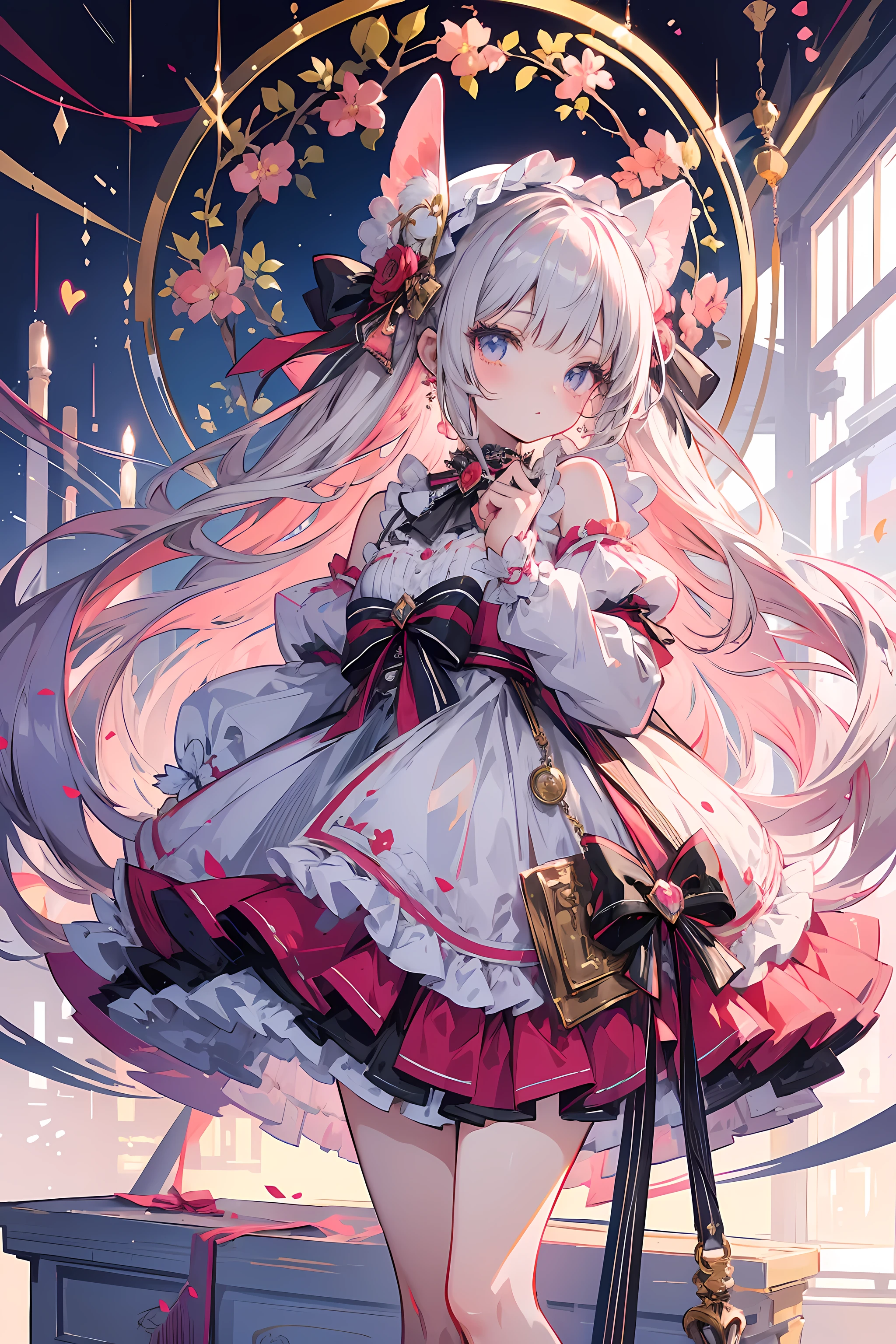 (Mastepiece)、(Best Quality)、Highly detailed face、Anime Girl、1 girl、Lolita Clothing、Fluffy long hair