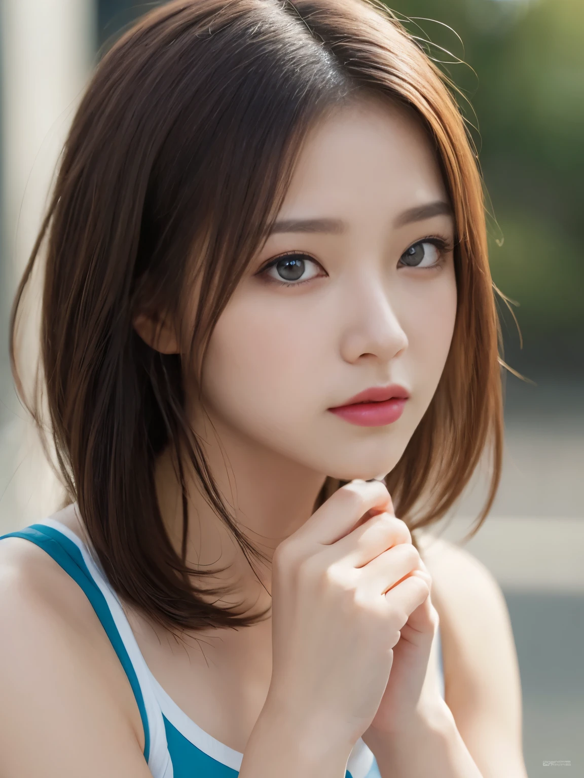 masterpiece, highest quality, Awareness-raising, Ultra-fine, detailed, High resolution, 8k wallpaper, Perfect dynamic composition, beatiful detailedd eyes, Huge , Fitness Wear, Natural color lips、