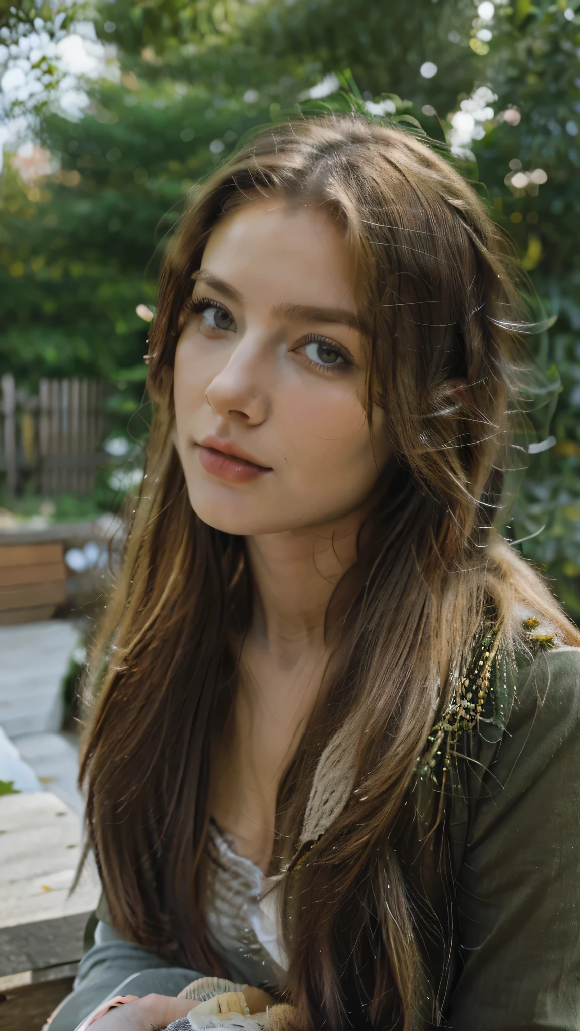 a beautiful long-haired blonde girl, 17 years old, detailed portrait, realistic, photorealistic, high resolution, 8k, extremely detailed face and eyes, long eyelashes, detailed skin texture, detailed hair, natural lighting, warm color tones, cinematic lighting, intricate details, elegant, beautiful, serene, peaceful, natural background, lush environment, outdoor garden scene, flowers, greenery