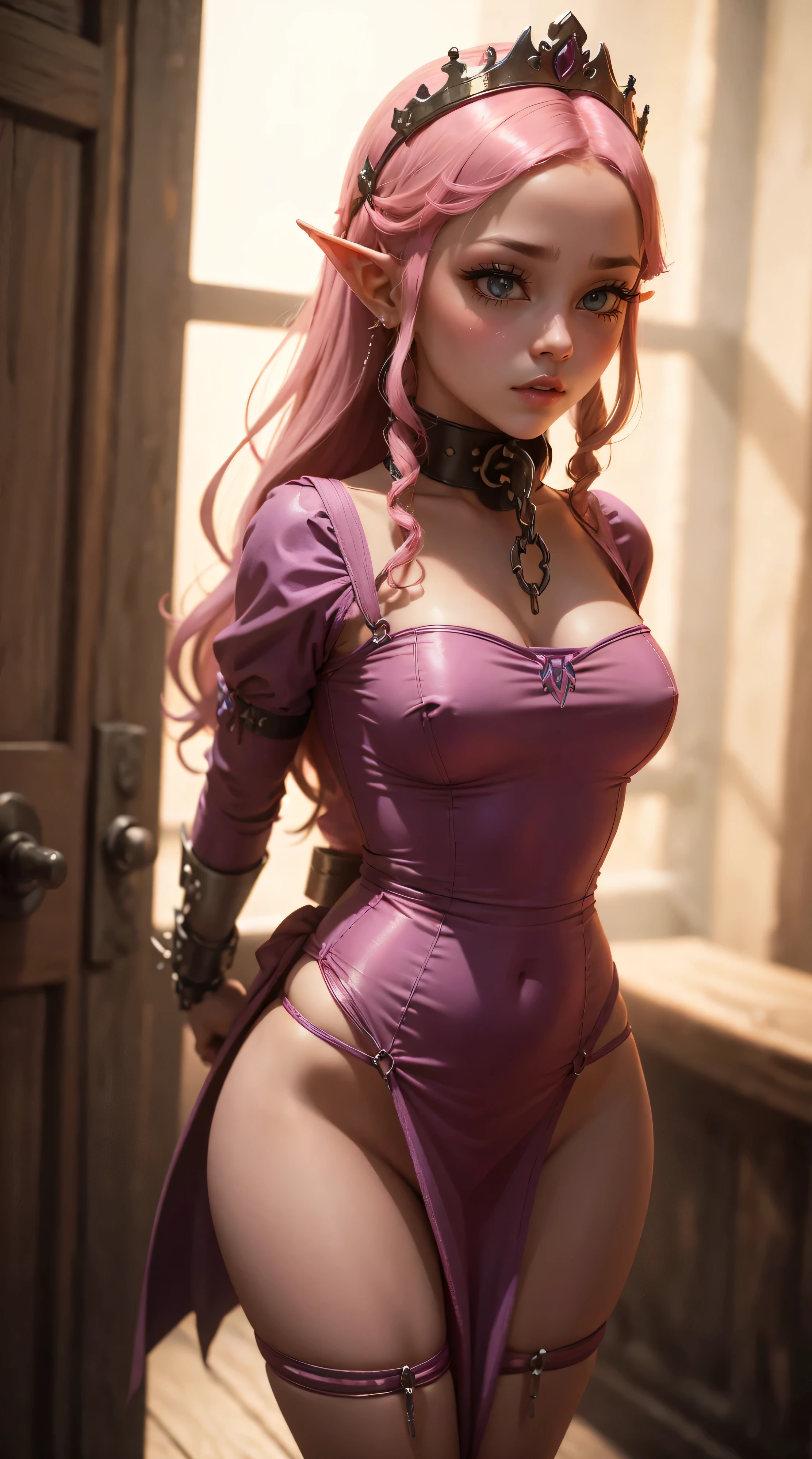 La princesa zelda usa un vestido rosa, tied and restrained in prison, bdsm, esclavitud, cuerdas por todo su cuerpo