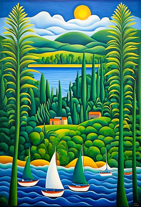 oil painting inspired by the work of tarsila do amaral