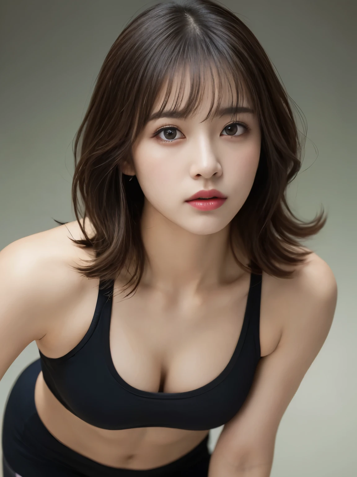 masterpiece, highest quality, Awareness-raising, Ultra-fine, detailed, High resolution, 8k wallpaper, Perfect dynamic composition, beatiful detailedd eyes, Huge , Fitness Wear, Natural color lips、
