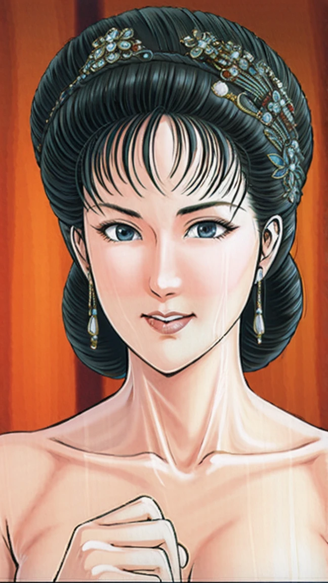 (best quality), (very aesthetic), (ultra-detailed), (best illustration),(a mature female),(perfect face),Suikoden,Mrs. Lin,(((NSFW))),((full_body)),((full_NUDE)),(Woman with pubic hair),crying,surprised,red cheek,sweating,skinny,flushed skin,(standing),traditional Chinese bedroom,