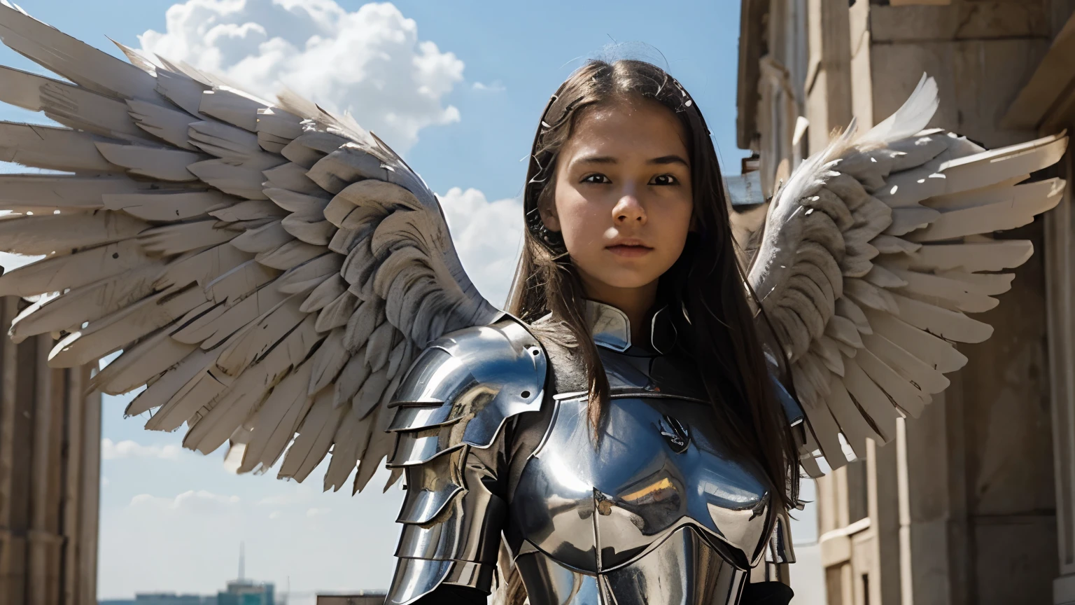14 year old girl in angel armor with wings