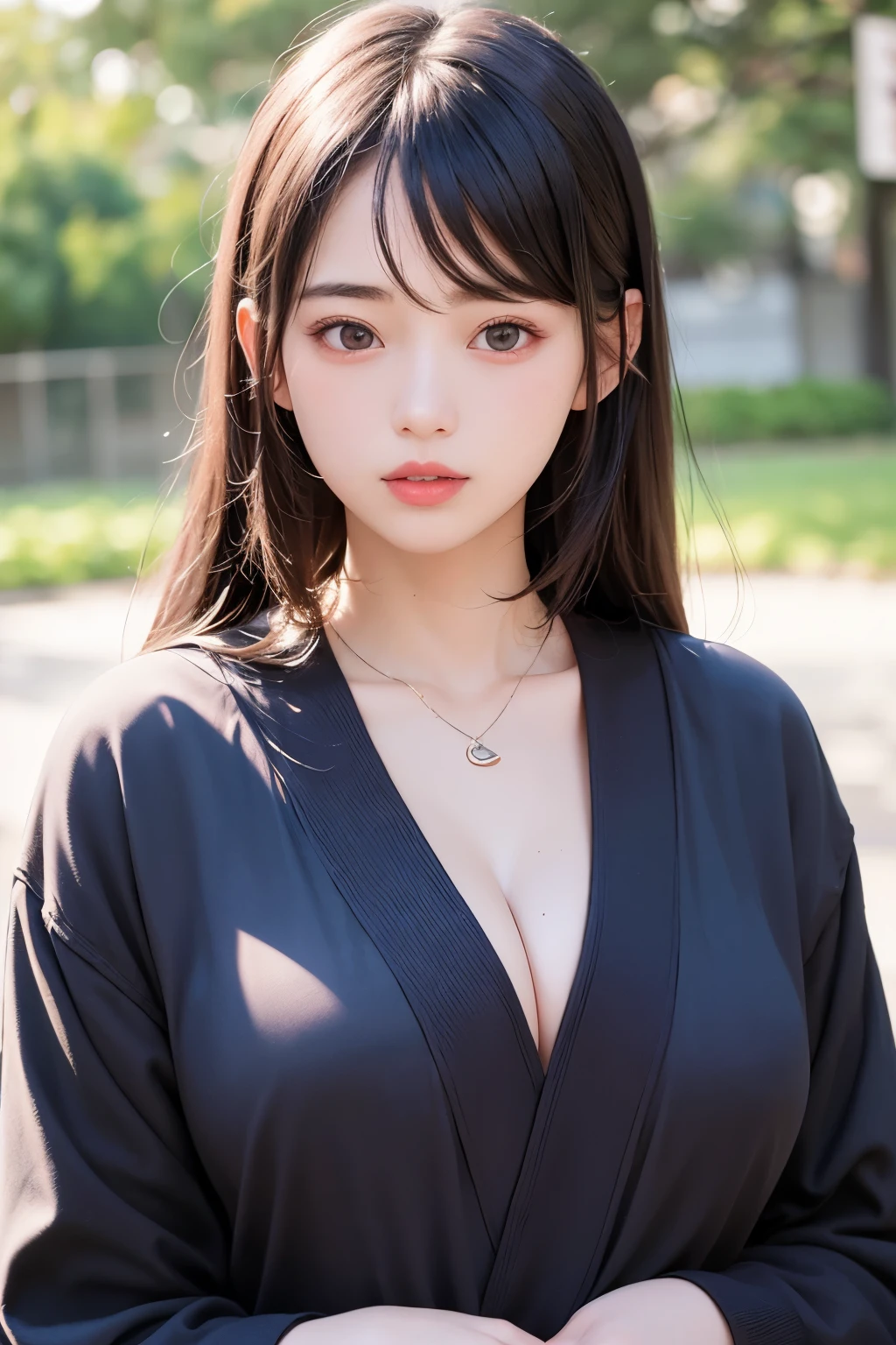 (1 nogizaka girl,raw photo,photo realistic:1.5),(best quality, high quality,HDR, highest quality,ultra high resolution,high resolution,high res,ultra high difinition,huge file size,8K,2K wallpaper,8K wallpaper,high quality texture,amazing,an extremely delicate:1.4),one girl, Japanese famous idol,beautiful face,small face,absurd,ridiculous,incredibly ridiculous,portrait,breasts close up,blurry background,(school uniform,cleavage,no makeup:1.2),(six_heads tall),medium skin,beautiful skin,detailed skin,six heads tall,black hair,silky hair,(Japanese eyes:1.3),detailed eyes,black eyes,Japanese idol eyes,triangle eyes,Japanese nose,5-fingers,(Light Particles, Lens Flare, Luminous Particles: 0.7),looking at viewer,bright lighting,professional lighting,girl