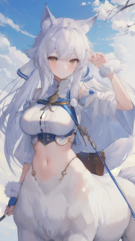 (best quality, masterpiece), 1 girl, centaur, It takes, navel, 아름다운 소녀 perfect wolf photo, perfect wolf photo