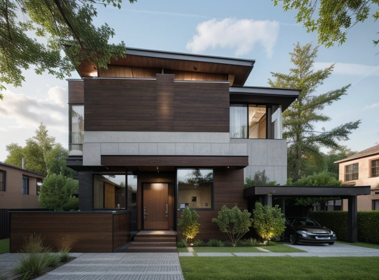 exterior church, contemporary style, white wall, wood wall, wood door, glass window, (realistic:1.2), Masterpiece, high quality, best quality, authentic, super detail, outdoors,road,pavement, grass, trees, sky, cloud, (daylight:1.1), cross at the top