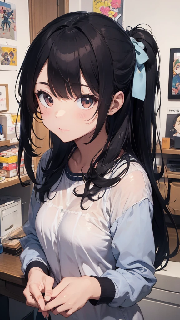 Bright colors, Beautiful Style, High-quality illustrations, Position of hand holding woman's chin, Elegant painting, Detailed illustrations of clothing and facial features.