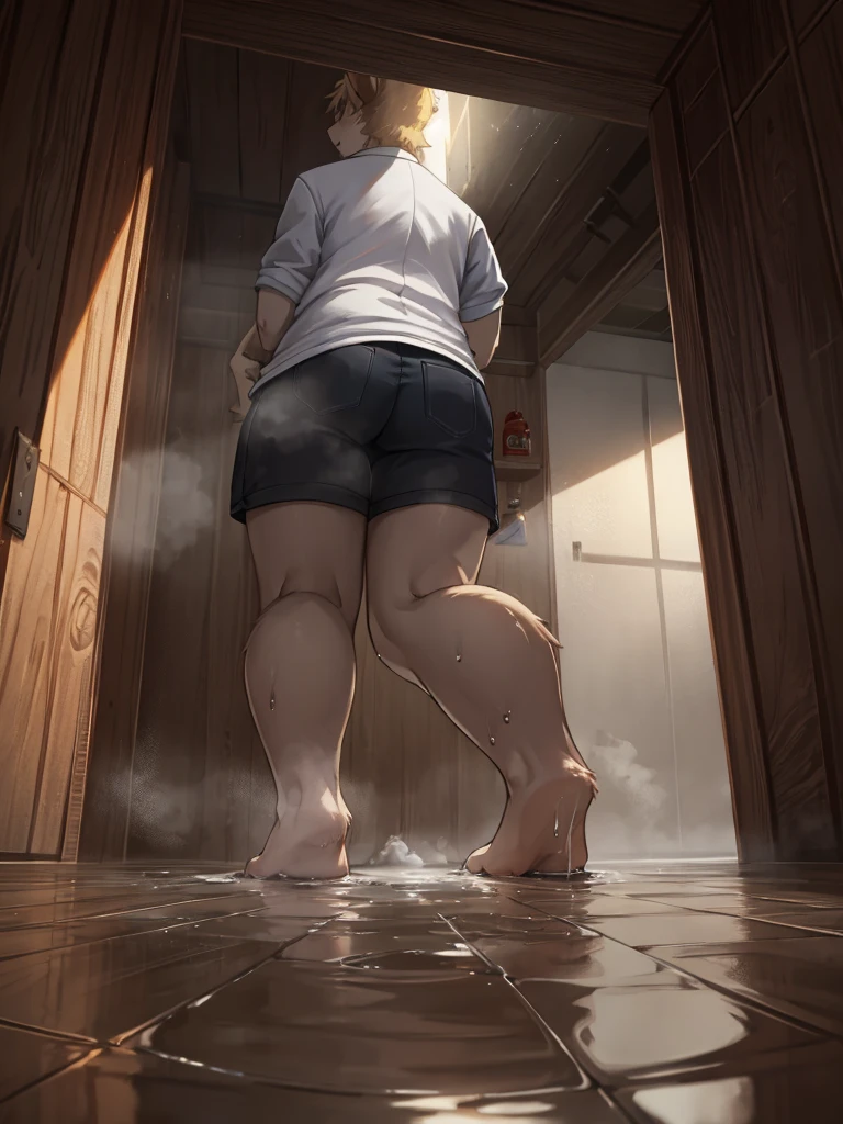 suspense movie ,First Person View, (small puddle:1.2) at feet, steam rising from the puddle
