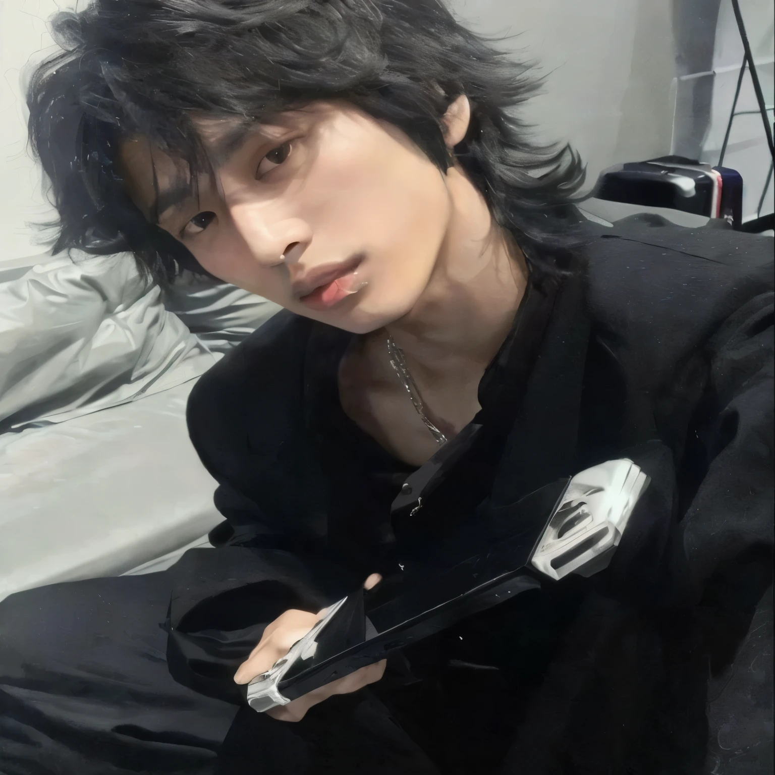 Arafed Asian man wearing a black jacket and a black shirt., cai xukun, sui ishida con cabello negro, handsome japanese demon boy, yo yoshinori, jinyoung shin, beautiful androgynous prince, taken in the early 2020s, yuya nagai, delicate androgynous prince, toru furuya
