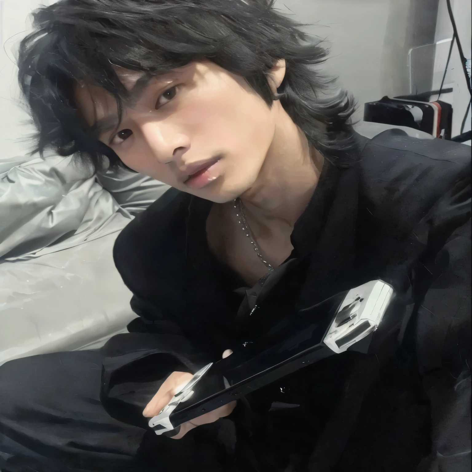 Arafed Asian man wearing a black jacket and a black shirt., cai xukun, sui ishida con cabello negro, handsome japanese demon boy, yo yoshinori, jinyoung shin, beautiful androgynous prince, taken in the early 2020s, yuya nagai, delicate androgynous prince, toru furuya