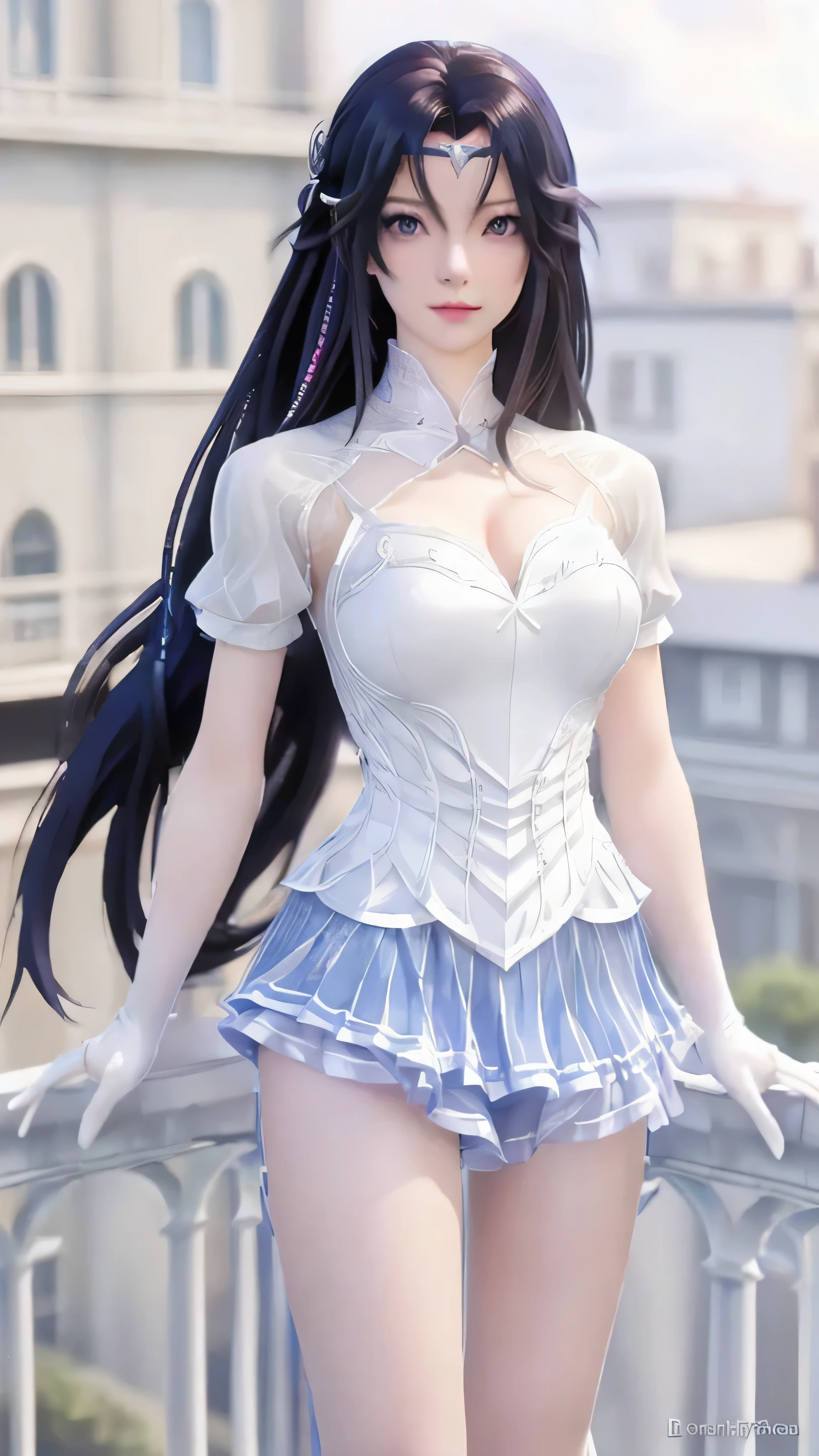 a close up of a woman with long black hair posing on a balcony, realistic anime 3 d style, beautiful alluring anime woman, beautiful anime woman, seductive anime girl, attractive anime girl, anime girl in real life, 3 d anime realistic, beautiful anime girl, realistic anime, photorealistic anime, realistic young anime girl, tifa lockheart, hyper realistic anime