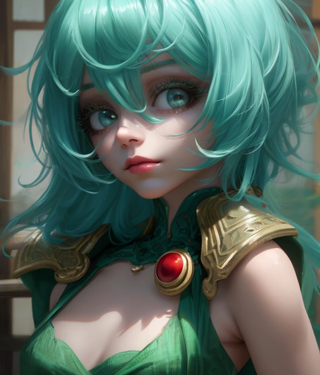 A beautiful girl with long hair, big eyes, wearing an elegant dress, standing in front of a lush green mountain landscape with a serene lake, (best quality,4k,8k,highres,masterpiece:1.2),ultra-detailed,(realistic,photorealistic,photo-realistic:1.37),extremely detailed face and eyes,long eyelashes,beautiful detailed eyes,beautiful detailed lips,green mountains,green water,intricate dress,dramatic lighting,cinematic,high fashion,elegant,serene