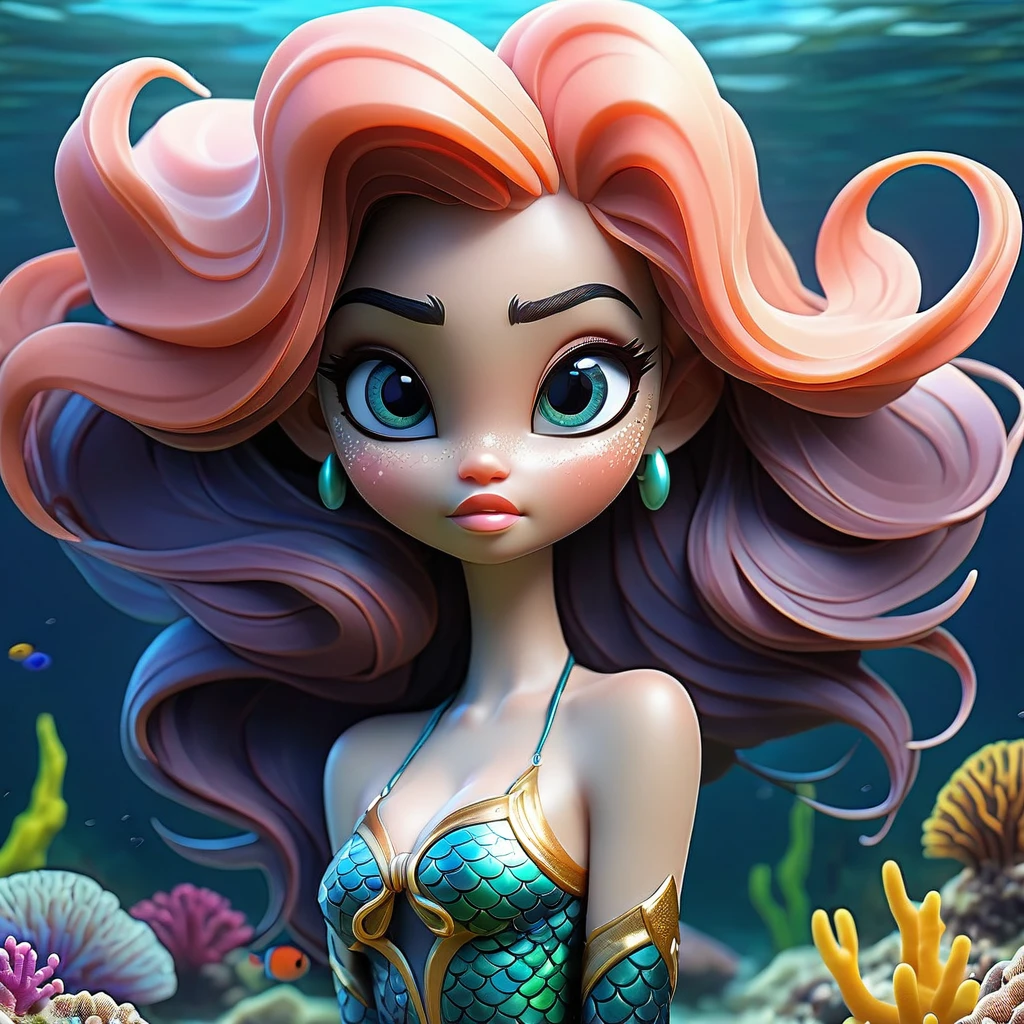 ( absurd , high quality , ultra detailed, be careful with your hand )Zodiac - Goddess Cancer , similar to latin goodness , intelligent, cunning, rational, determined face , maduro , stubborn, moody, irritable, oppressive style , ocean blue eyes(eye detail), by the wide , dark pink hair , Transparent dress , lace lingerie, in the ocean with flowers , whole body , innocent makeup ,