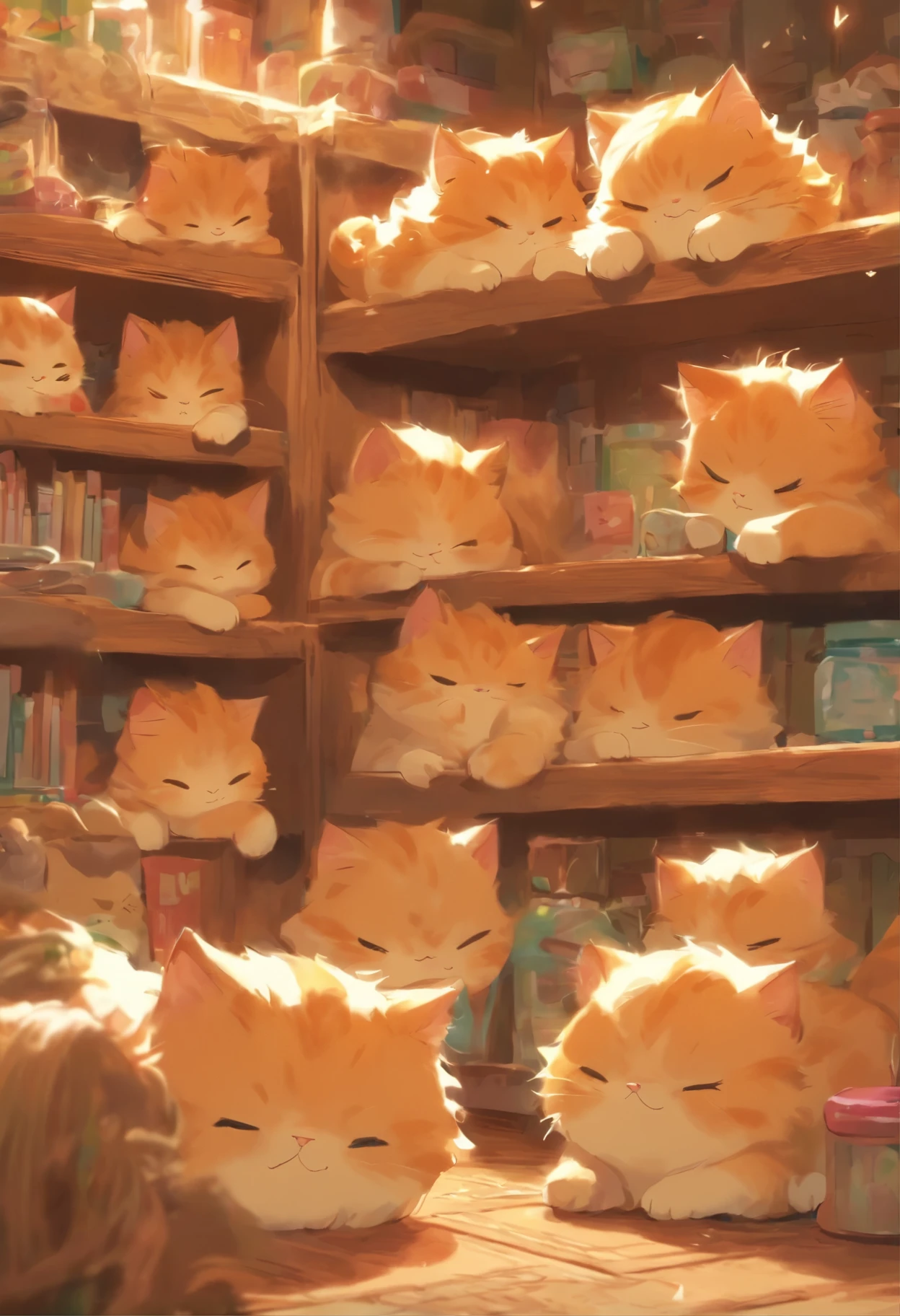 Fat Ginger Kitten, seizing an opportunity when Fat Ginger Mama Cat isn't looking, secretly unlocks the cabinet, takes out the smartphone, and continues playing.
Fat Ginger Kitten: (Smirking, picking up the smartphone)