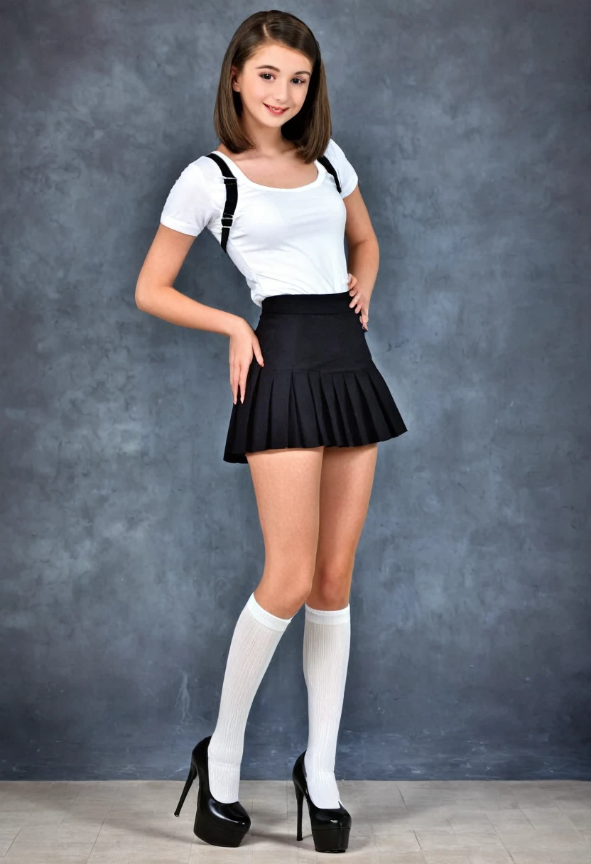 (*********** 1.5), European teen, brunette teen, teen cute face, white skin, girl beautiful face, beautiful **** girl, medium Breasts, Long Legs, fitness body, (sexy school girl outfit 1.5), naked torso, (black Tiny mini Skirt 1.5), (show legs and thighs), black platform straps high heels, white knee high socks, Slim sexy long legs, modeling, medium Angle Shot, Full Body lust, sexy Slim body, (sexy aluring stance, (spread legs towards viewer 1.5), ass and thighs showing, New York, United States, ray tracing, HDR