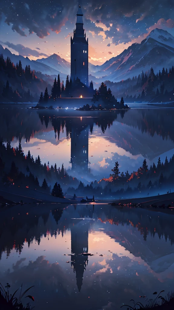 "(best quality,4k,8k,highres,masterpiece:1.2),realistic,ultra-detailed,landscape,black,dark blue,red,white,paintings:1.1,oil paintings,contrast,shadow,impressionism,dreamlike,moonlight,highlights,texture,serene,calm,harmony,breathtaking,subtle color transitions,soft brushstrokes,magical atmosphere,ethereal,mystical,tranquility,reflection,stillness"