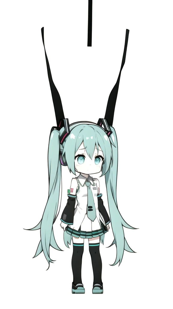 best quality, chibi, 1 girl,  miku, Hatsune Miku, (full body), Pure white background,Vivid,clearly,sad face,,Are crying,Fall