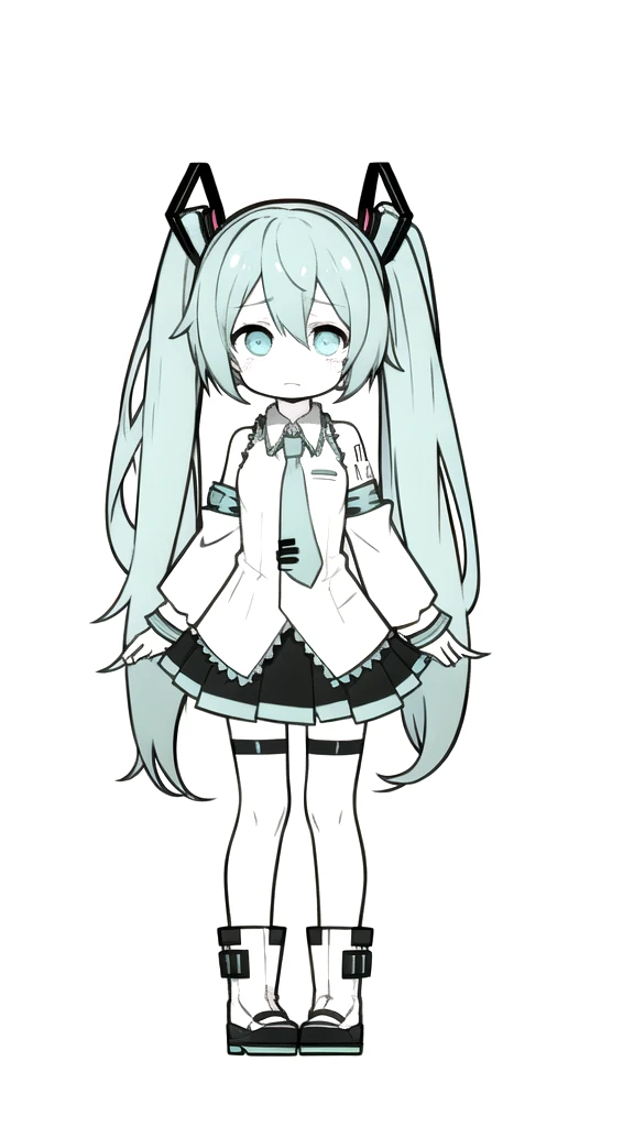 best quality, chibi, 1 girl,  miku, Hatsune Miku, (full body), Pure white background,Vivid,clearly,sad face,,Are crying,Fall