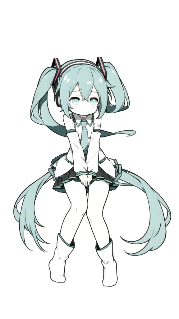 best quality, chibi, 1 girl,  miku, Hatsune Miku, (full body), Pure white background,Vivid,clearly,sad face,Are crying,Lying on the ground