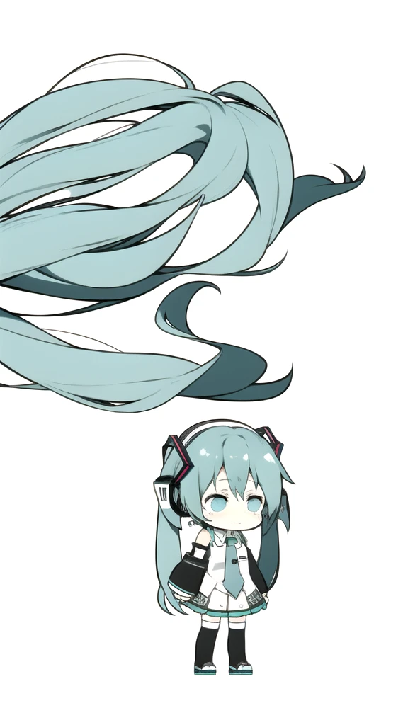 best quality, chibi, 1 girl, miku, Hatsune Miku, (full body), Pure white background,Vivid,clearly,sad face,Are crying,Lying on the ground