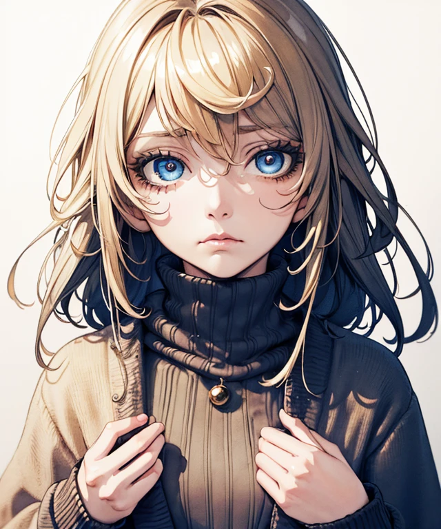 ((Best Quality)), (Ultra Detail), ((UHD)), (High Quality Face), One Woman, Hidden Double Eyelids, Makeup on, ((Beautiful)), (Oversized Knit Cardigan), Small Breasts, Emotional Mood, ((Sad)), (Sentimental ), medium shot, portrait, golden ratio, inked, watercolor, dripping ink, high contrast

((-no unnatural, inaccurate hands, ugly))