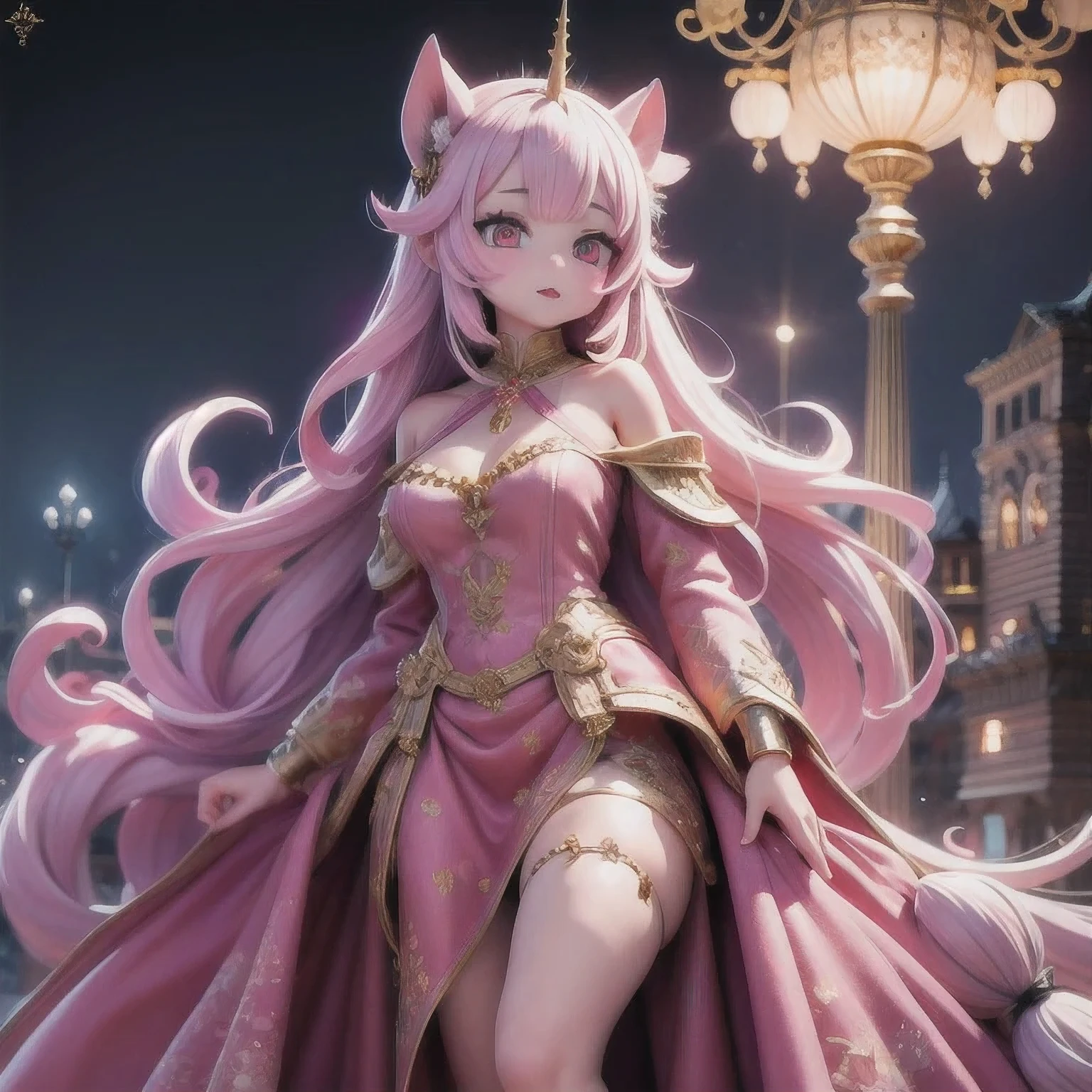 there is a unicorn with a long mane and a pink dress, white unicorn, unicorn, a unicorn, 8k high quality detailed art, 4 k detail fantasy, 4k fantasy art, detailed digital anime art, trending on artstation pixiv, 2. 5 d cgi anime fantasy artwork, anime fantasy artwork, by Yang J, 4 k 