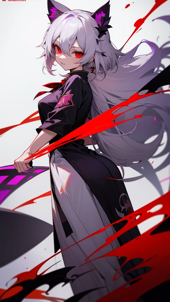 Highest quality　I have long hair　Gray Hair　Sagume Rare God　Red eyes　I don't have anything　vampire　Odd Eye　kind　Miko costume　Cat ear　modern style