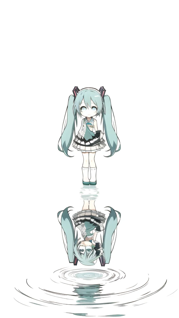 best quality, chibi, 1 girl, miku, Hatsune Miku, (full body), Pure white background,Vivid,clearly,sad face,Are crying,Swim in the water