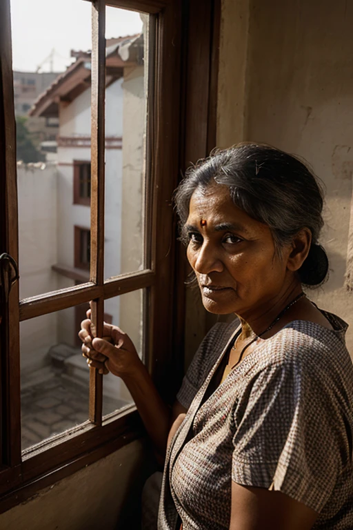 Generat image of indian old women seeing outside from window