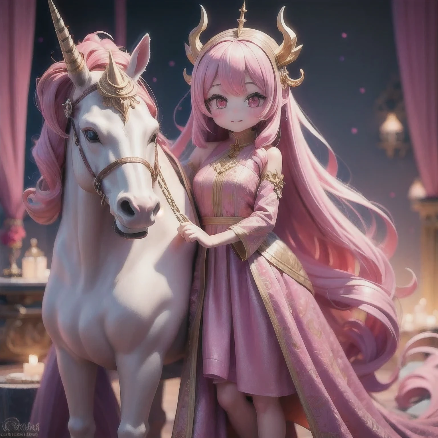 there is a unicorn with a long mane and a pink dress, white unicorn, unicorn, a unicorn, 8k high quality detailed art, 4 k detail fantasy, 4k fantasy art, detailed digital anime art, trending on artstation pixiv, 2. 5 d cgi anime fantasy artwork, anime fantasy artwork, by Yang J, 4 k 