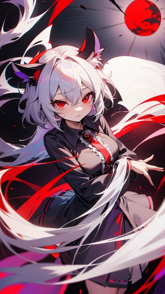 Highest quality　I have long hair　Gray Hair　Sagume Rare God　Red eyes　I don't have anything　vampire　Odd Eye　kind　Miko costume　Cat ear　modern style