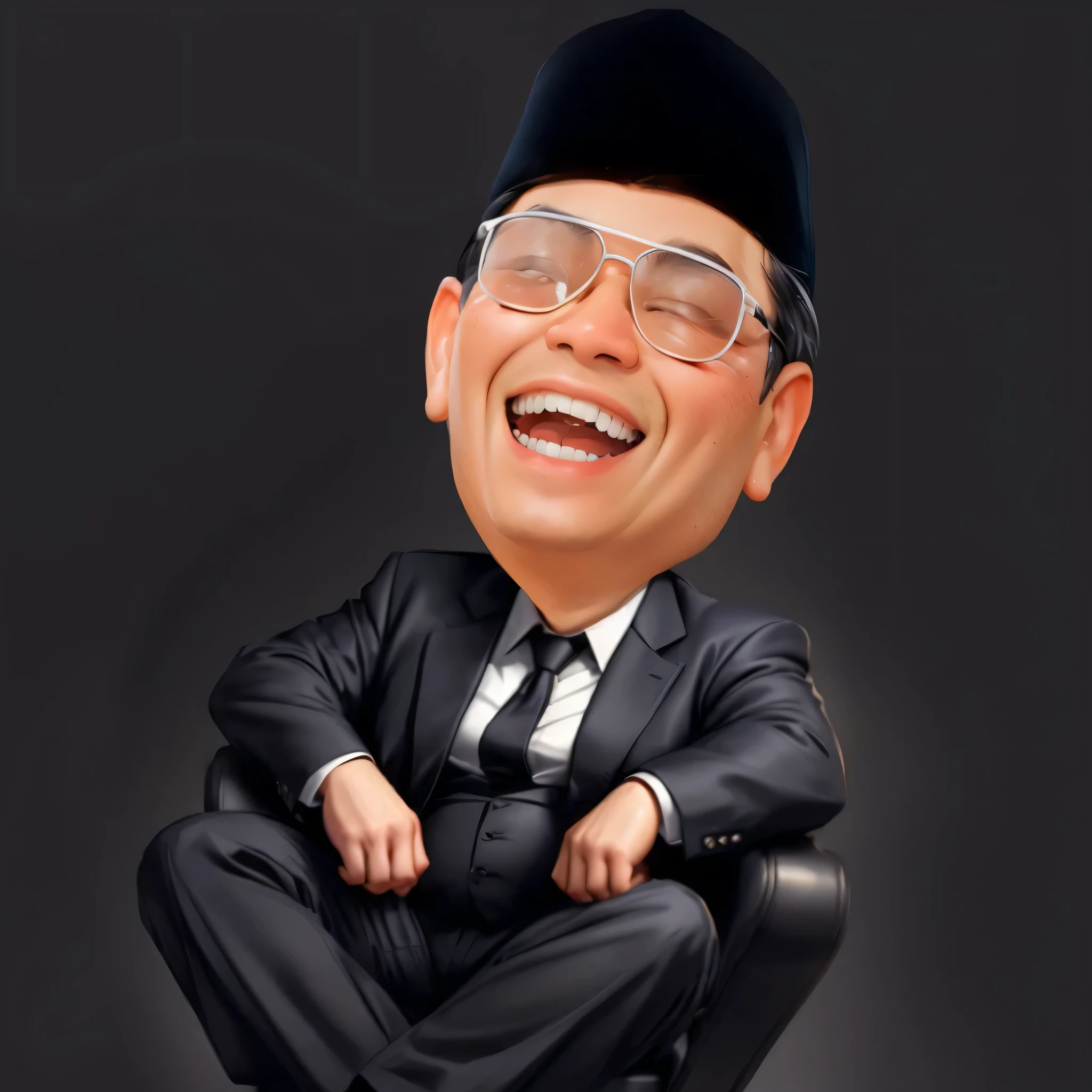 arafed man in a suit and tie sitting on a chair, inspired by Basuki Abdullah, Laughing with closed eyes, mutahar laughing, chibi, president, caricature, caricature illustration, ramil sunga, by Abidin Dino, comming, caricature!!!, in cartoon style, ceo, (((luke chueh))), fanart, potrait, fujita goro!