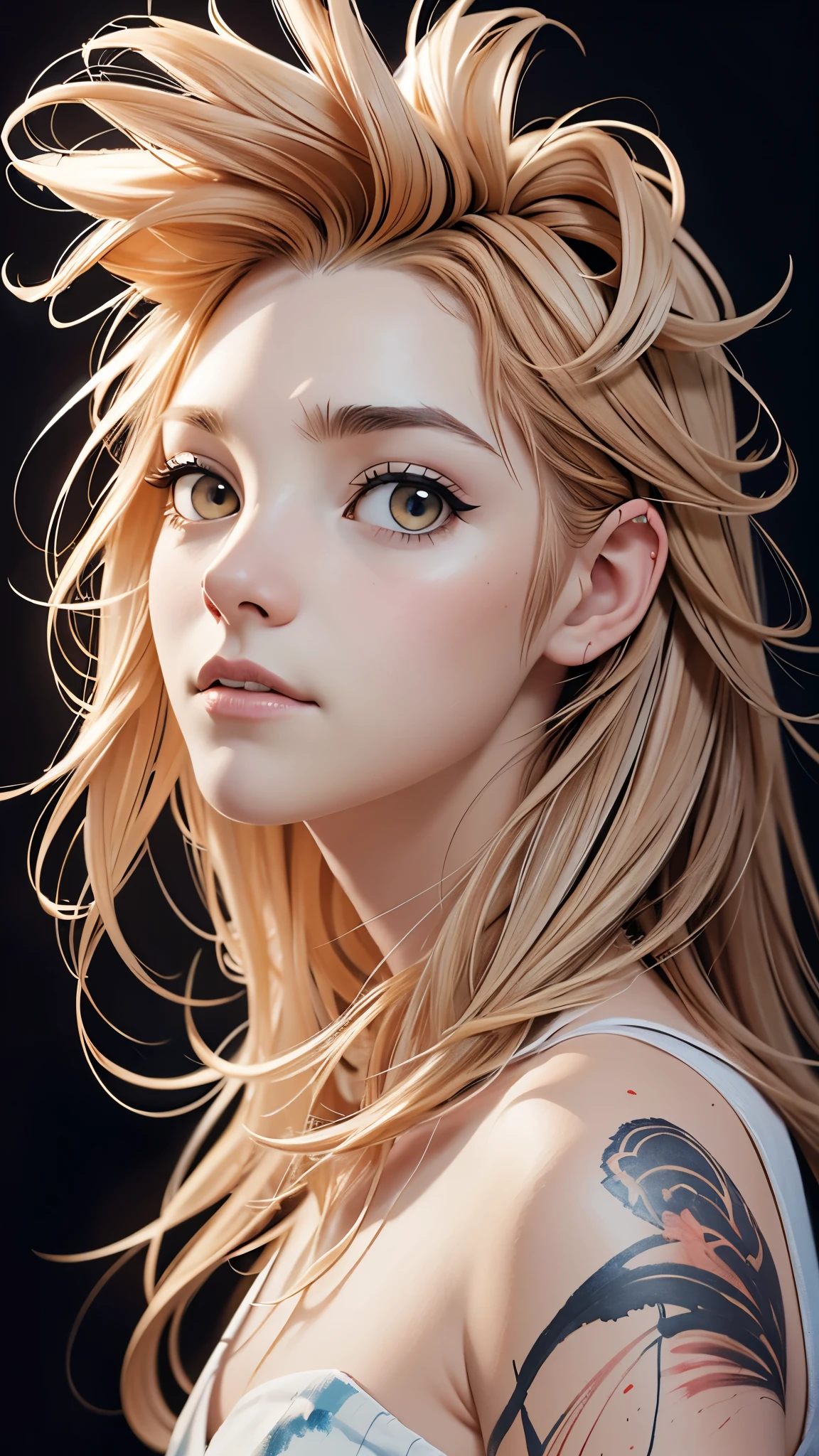 A Lion by Agnes Cecile, com jubas grandes, olhar intenso, design luminoso, pastels colors, pingos de tinta, luzes de outono